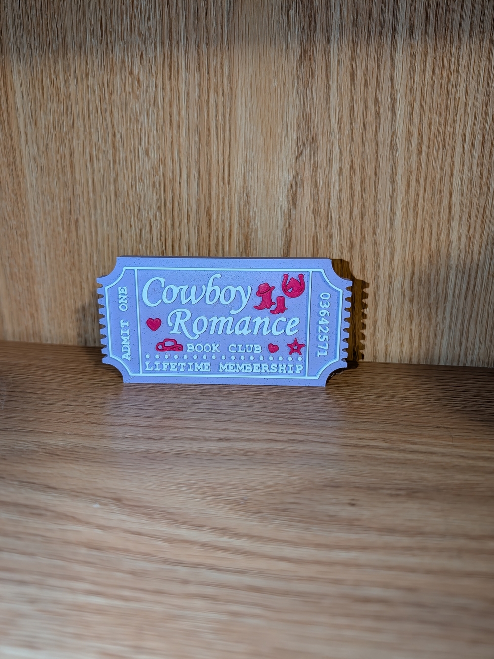 Cowboy Romance Ticket Bookshelf Sign-3d Printed